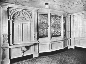 Fragment salonu jadalnego 1 klasy Titanica - ten sam wzór linoleum