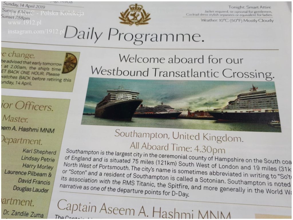 Daily Programme on Queen Mary 2